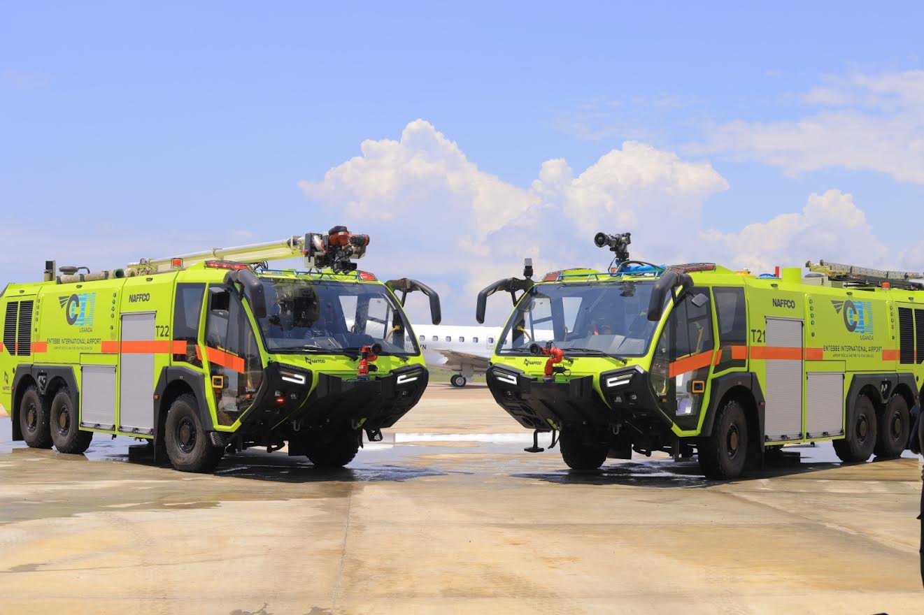 Gen Katumba Wamala commissions new fire fighting trucks at Entebbe Airport