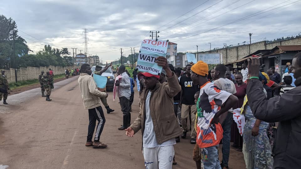 Njeru locals protest against pollution of area's only water source by factories