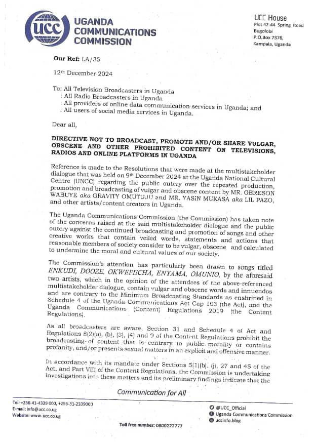 UCC orders immediate ban on broadcasting of vulgar content