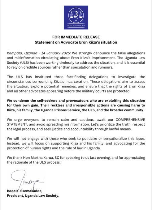 ULS criticises self-seekers exploiting Eron Kiiza's situation for personal gain