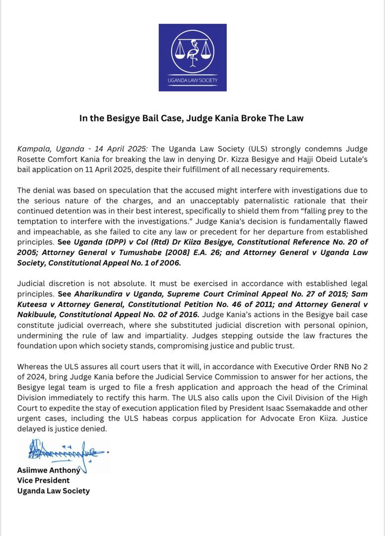 ULS accuses Judge of breaking the Law in Besigye bail denial