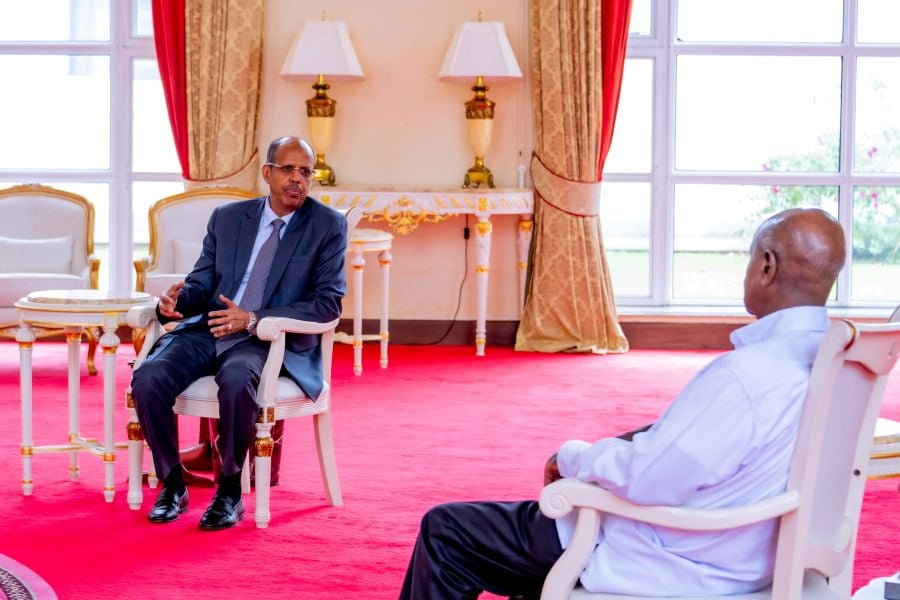 Museveni Hosts Newly Elected African Union Commission Chairperson, Mahmoud Ali Youssouf