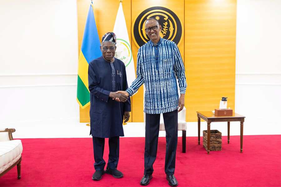 Kagame Reappears After Two-Week Absence, Meets Obasanjo in Kigali