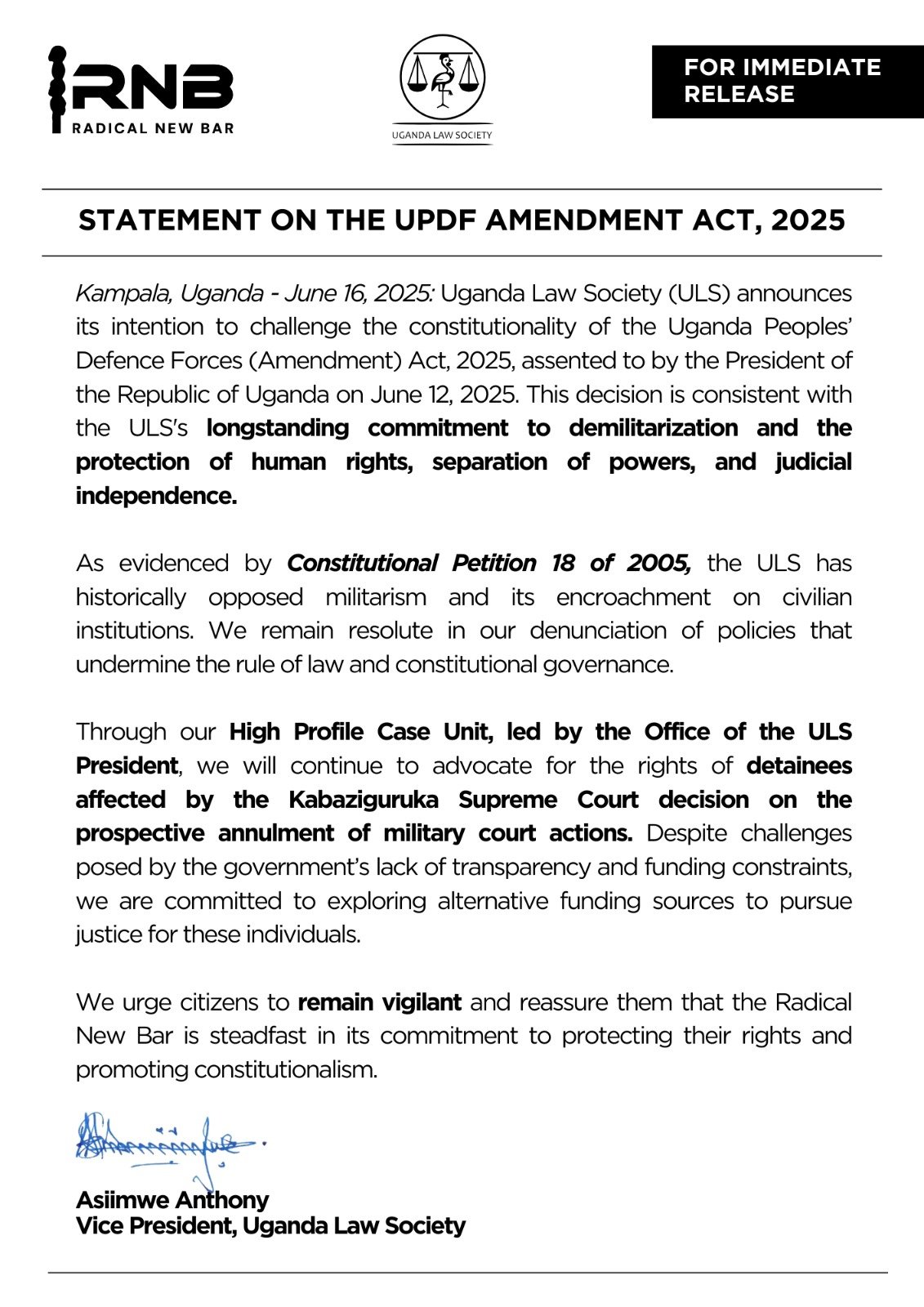Uganda Law Society to Challenge Constitutionality of UPDF Amendment Act