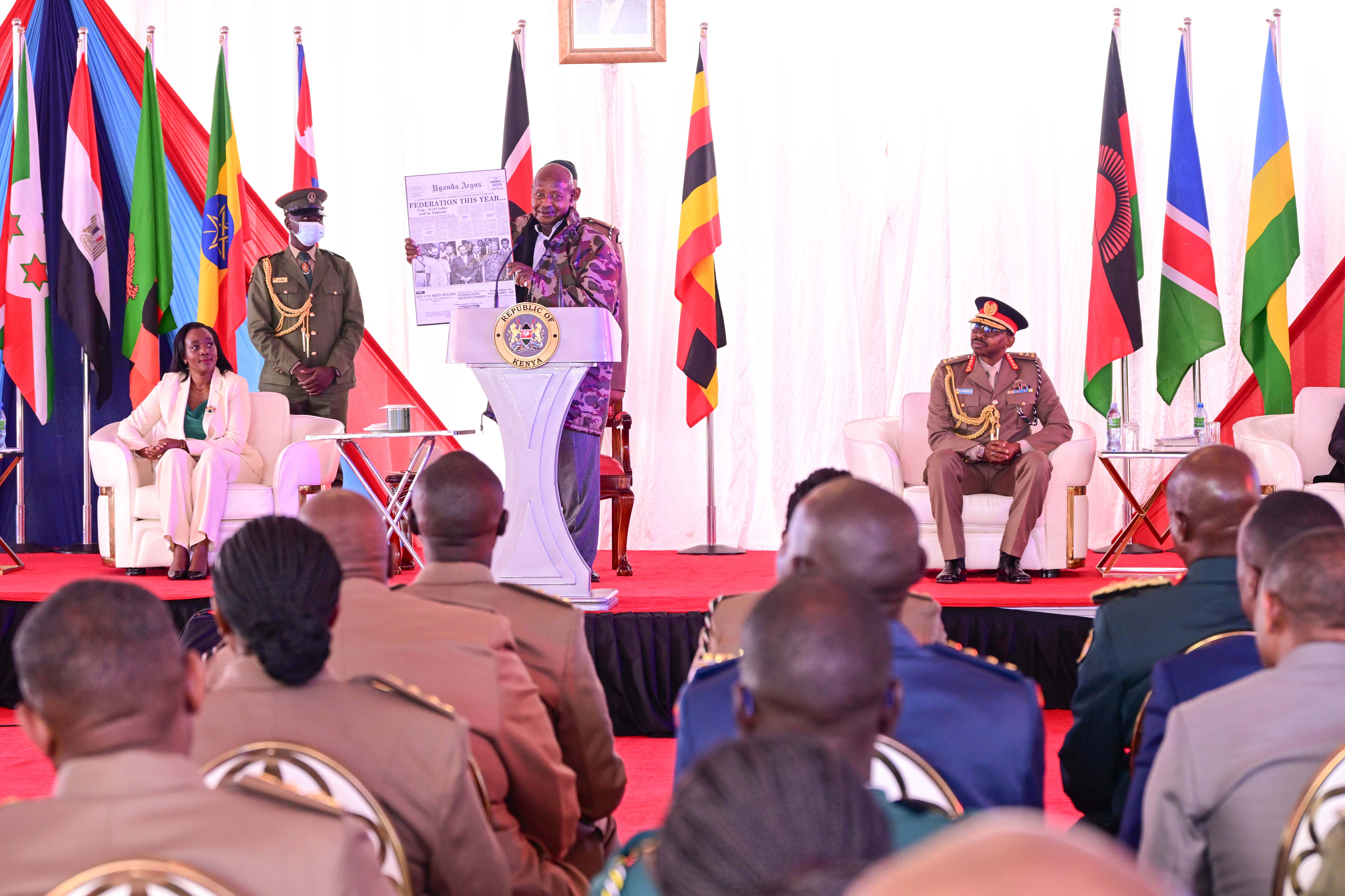 Museveni Lectures Kenya Defence College Students on East African Unity, Economic Integration