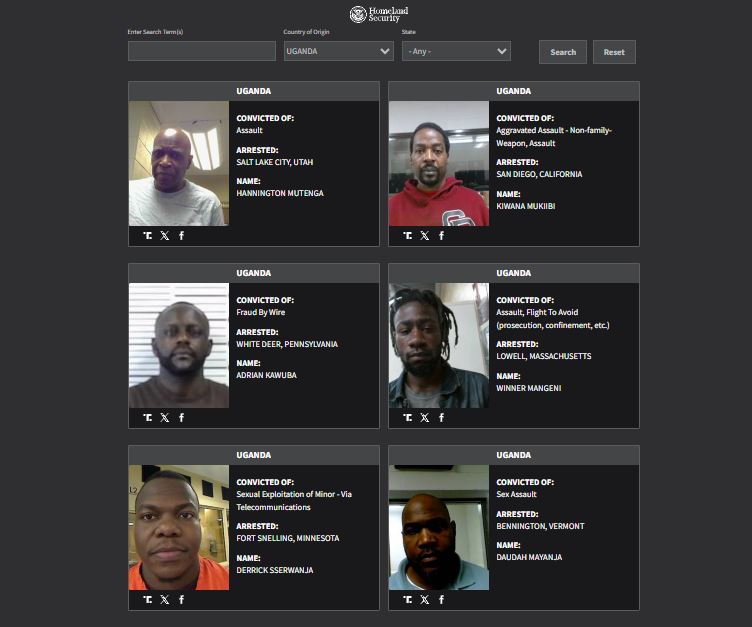 Six Ugandans Detained in US Listed in 'Worst of Worst' ICE Database