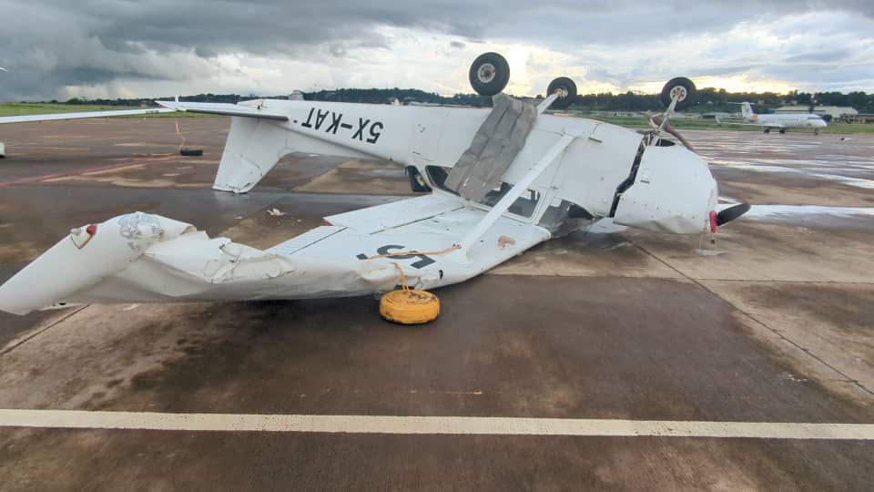 Strong Winds Flip Light Aircraft at Entebbe Airport