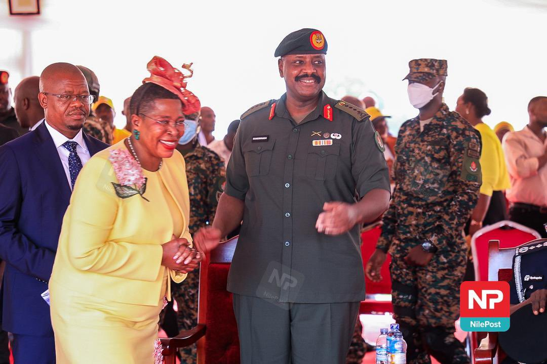 Gen Muhoozi, Speaker Among Share Jovial Moments at Museveni Inauguration