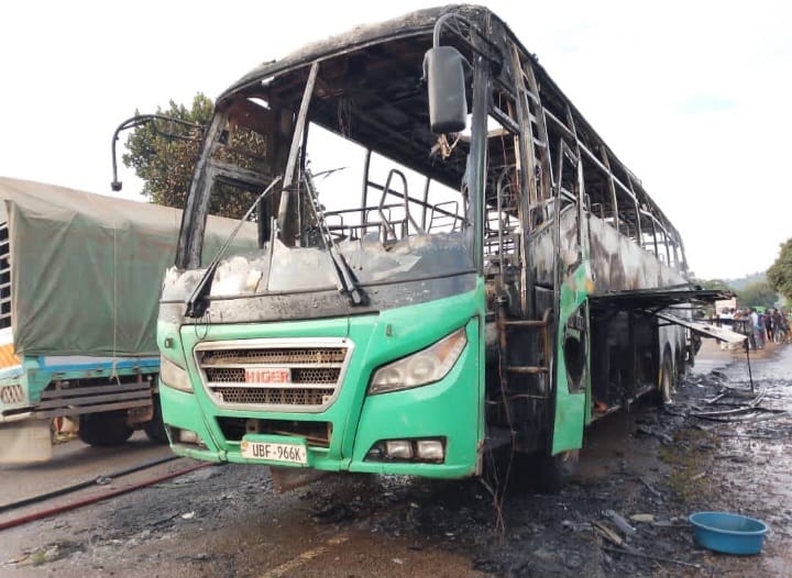 Traffic Disrupted as Bus Catches Fire on Mityana–Mubende Road