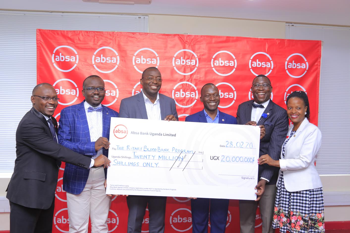 Absa contributes Shs20M towards Mengo Hospital Blood Bank.