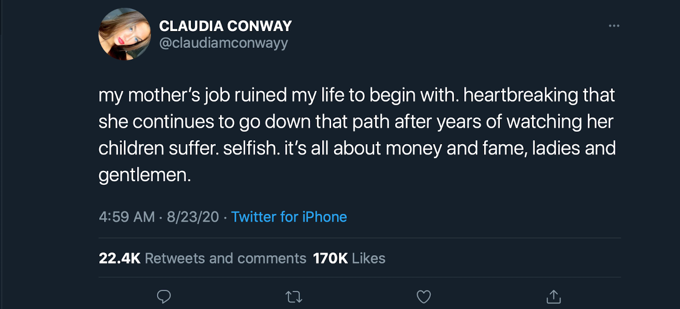 Claudia Conway's tweet 