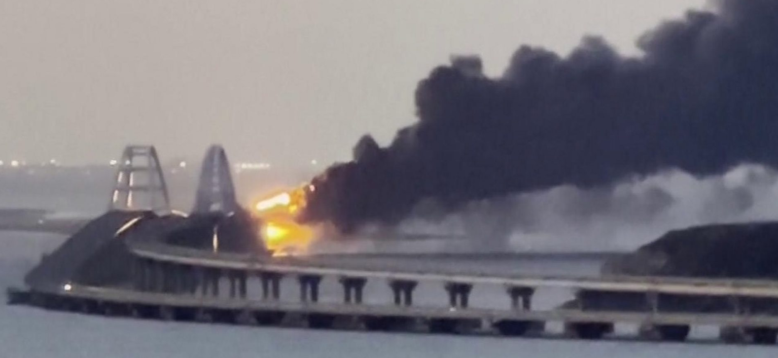 Big blow for Russia as bridge that connects it to Crimea on fire