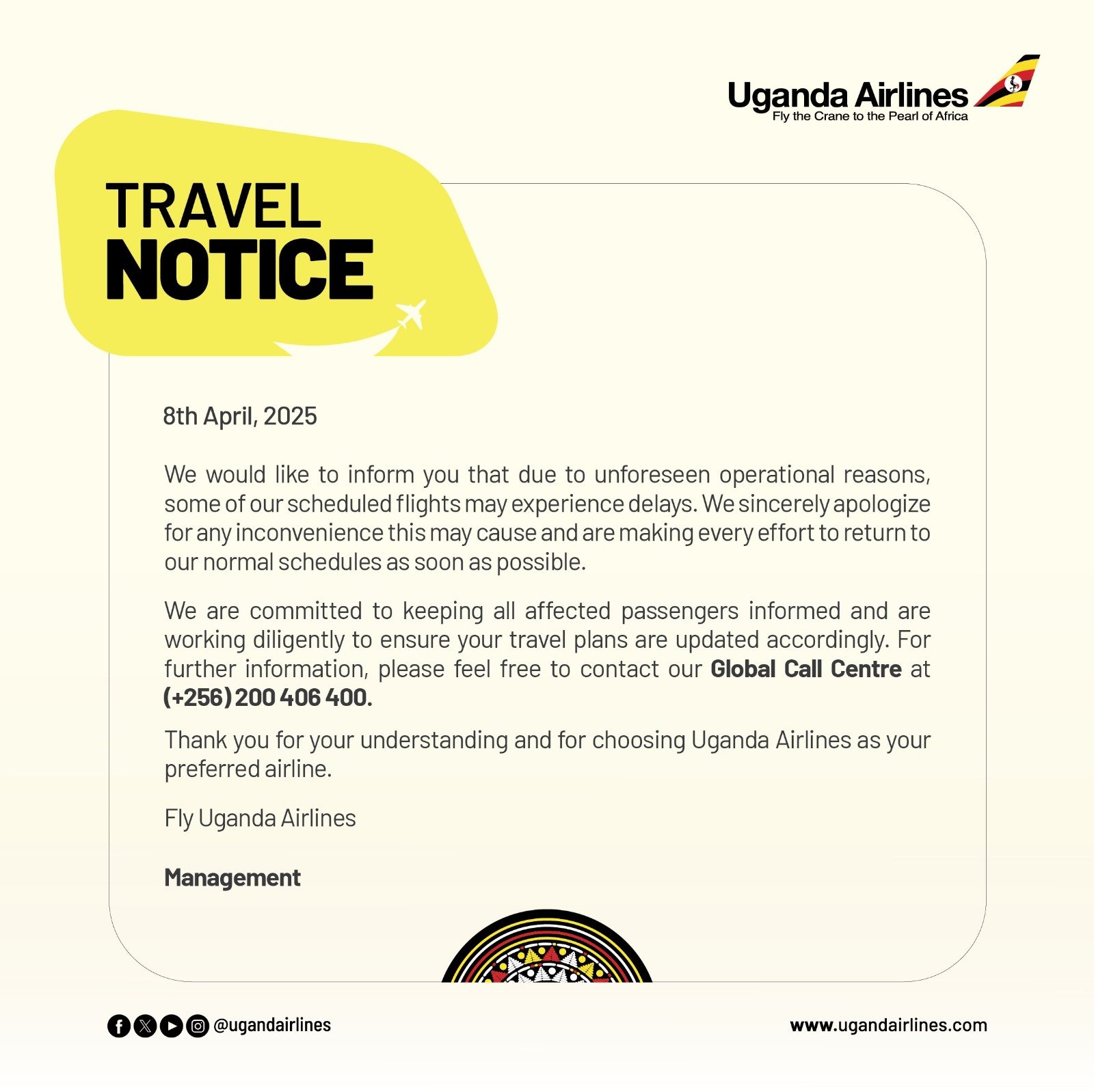 Uganda Airlines Issues Travel Alert Over Flight Delays