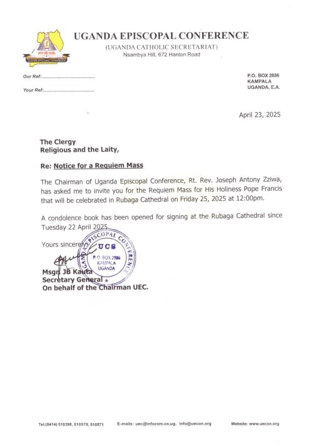 Uganda To Hold National Requiem Mass For Pope Francis At Rubaga Cathedral